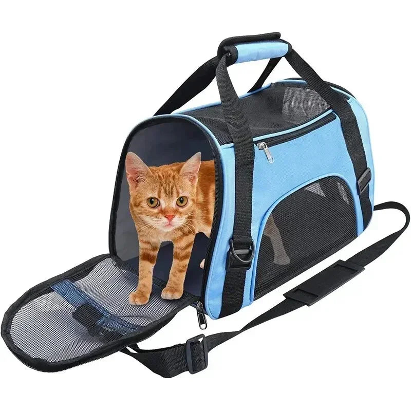 Portable Foldable Pet Travel Bag – 4-Sided Mesh Carrier for Cats & Dogs (Crossbody/Backpack Style)