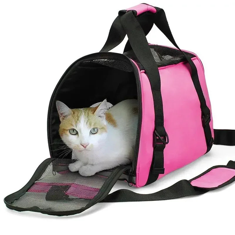 Portable Foldable Pet Travel Bag – 4-Sided Mesh Carrier for Cats & Dogs (Crossbody/Backpack Style)