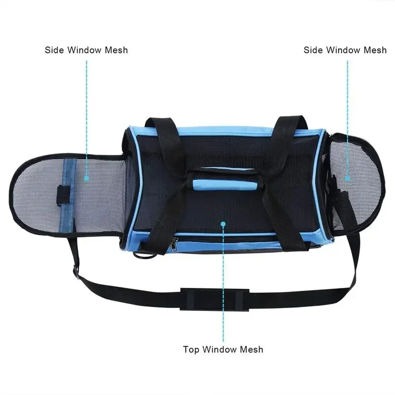 Portable Foldable Pet Travel Bag – 4-Sided Mesh Carrier for Cats & Dogs (Crossbody/Backpack Style)