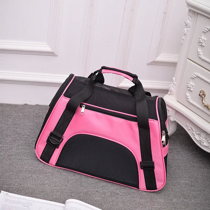Portable Foldable Pet Travel Bag – 4-Sided Mesh Carrier for Cats & Dogs (Crossbody/Backpack Style)