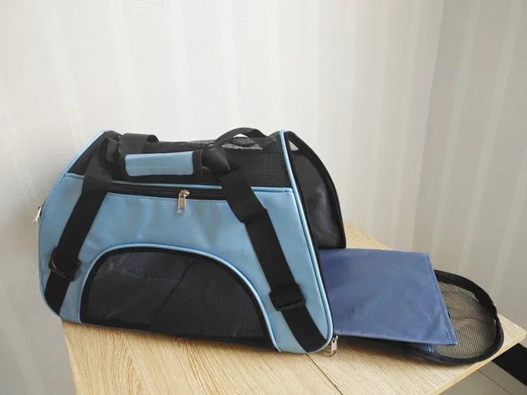 Portable Foldable Pet Travel Bag – 4-Sided Mesh Carrier for Cats & Dogs (Crossbody/Backpack Style)