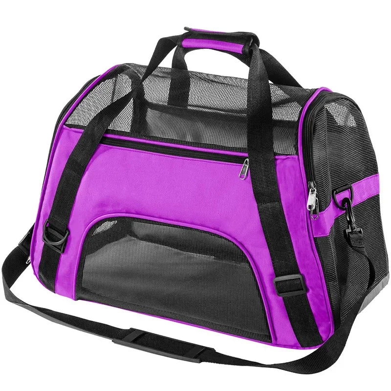 Portable Foldable Pet Travel Bag – 4-Sided Mesh Carrier for Cats & Dogs (Crossbody/Backpack Style)